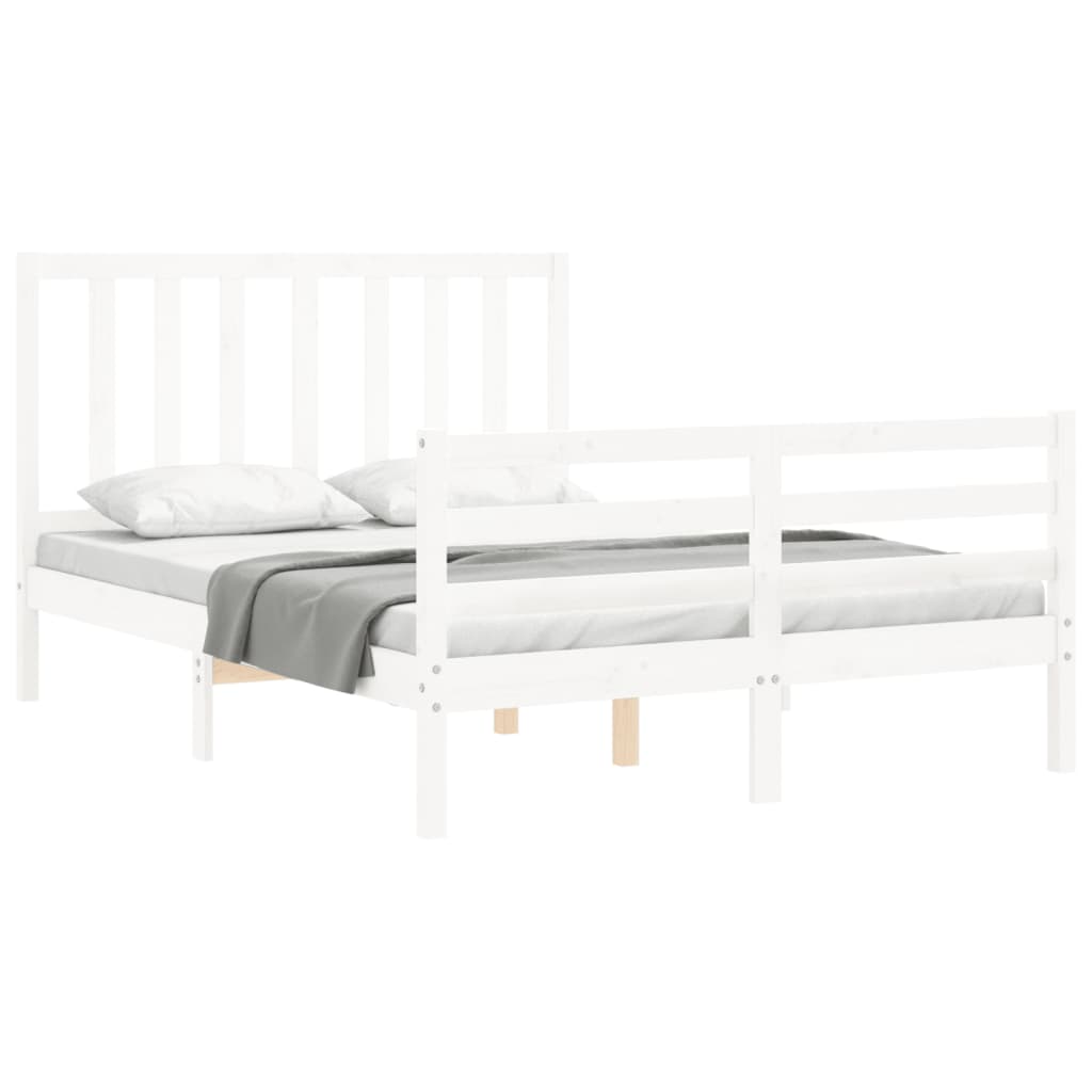Cadre de lit sans matelas blanc 140x190 cm bois de pin massif - XIOS