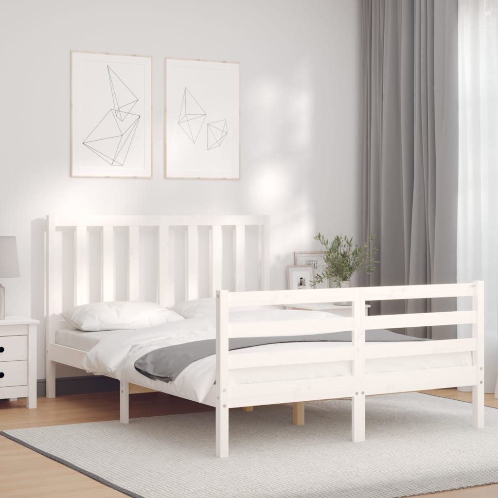 Cadre de lit sans matelas blanc 140x190 cm bois de pin massif - XIOS