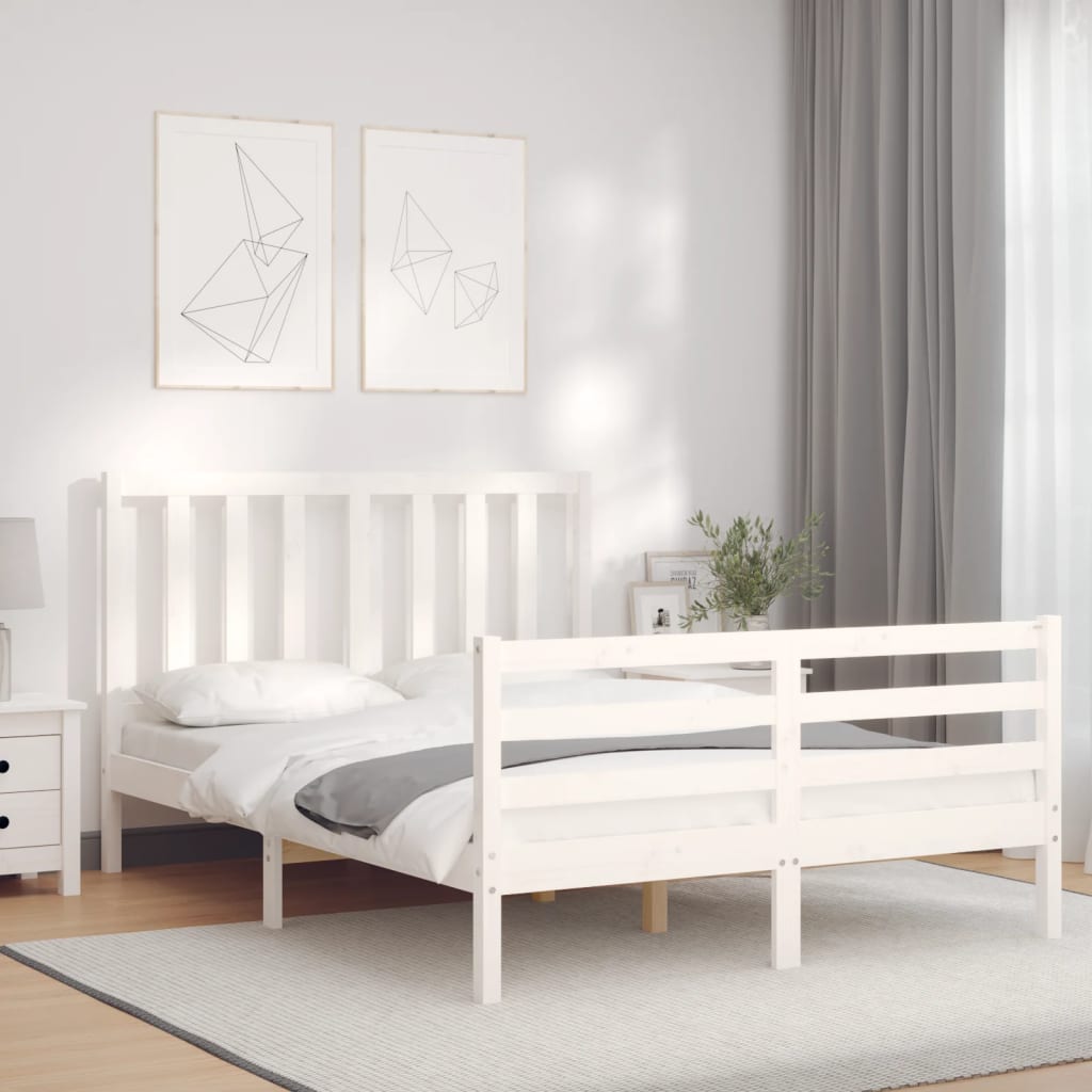 Cadre de lit sans matelas blanc 140x200 cm bois de pin massif - XIOS