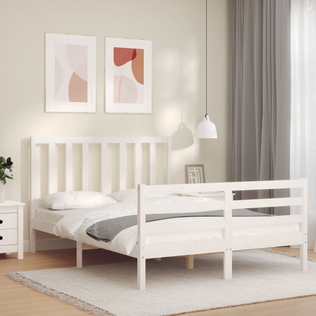 Cadre de lit sans matelas blanc 140x200 cm bois de pin massif - XIOS