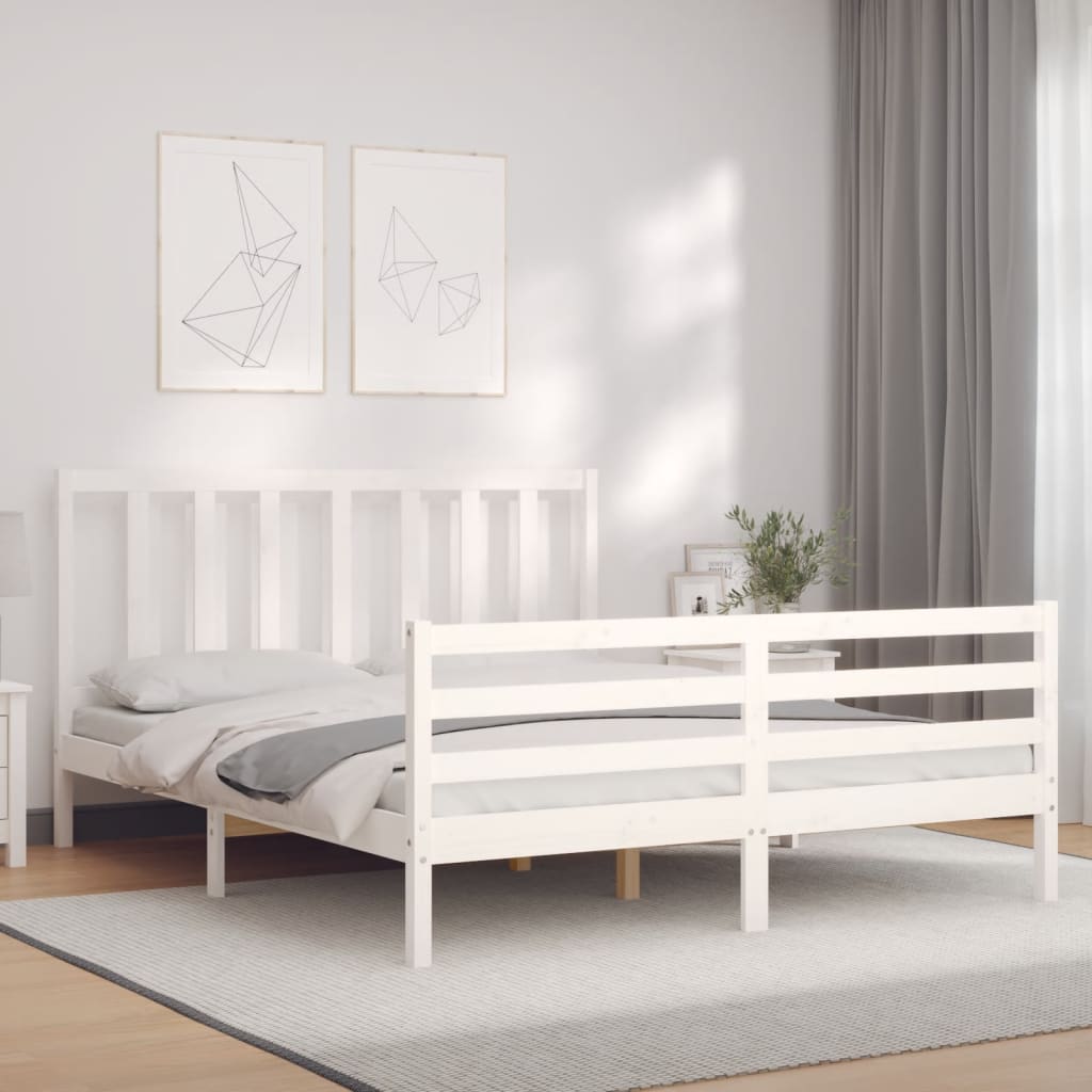 Cadre de lit sans matelas blanc 160x200 cm bois de pin massif - XIOS