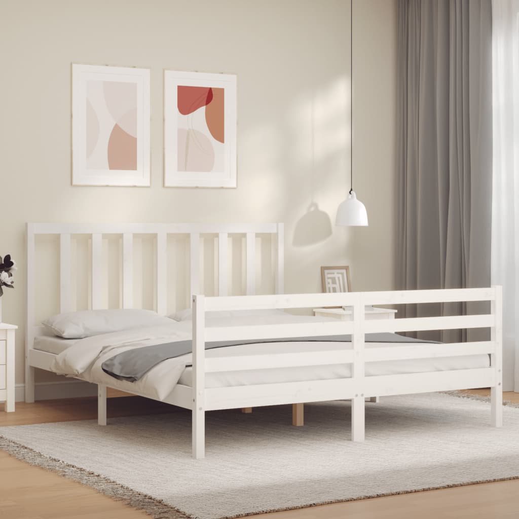 Cadre de lit sans matelas blanc 160x200 cm bois de pin massif - XIOS