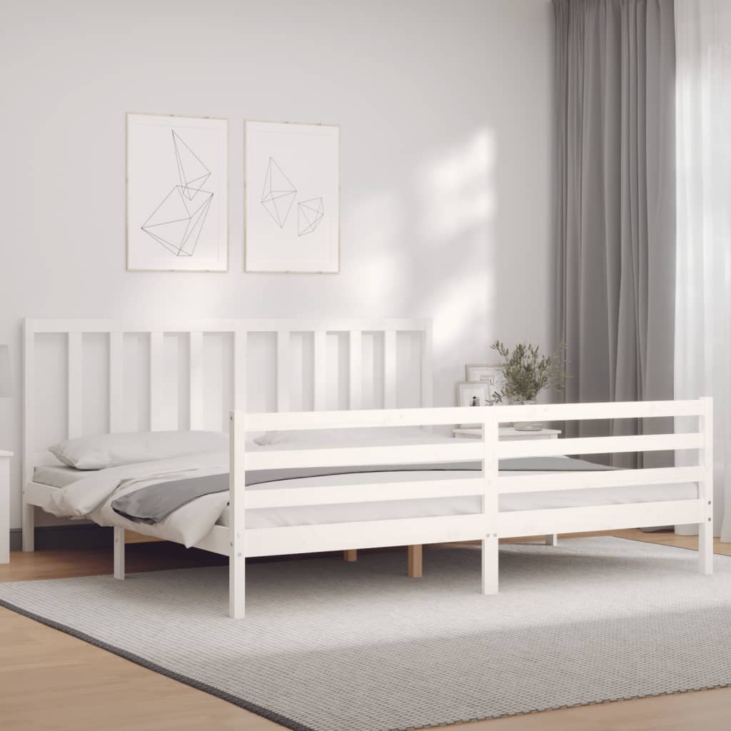 Cadre de lit sans matelas blanc 200x200 cm bois massif de pin - XIOS