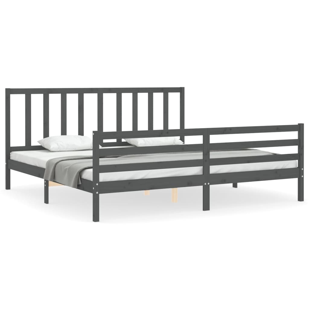 Cadre de lit sans matelas gris 200x200 cm bois massif de pin - XIOS