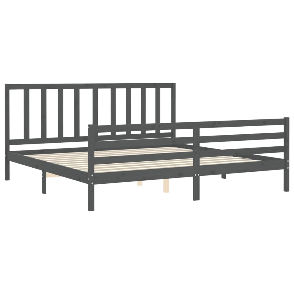 Cadre de lit sans matelas gris 200x200 cm bois massif de pin - XIOS