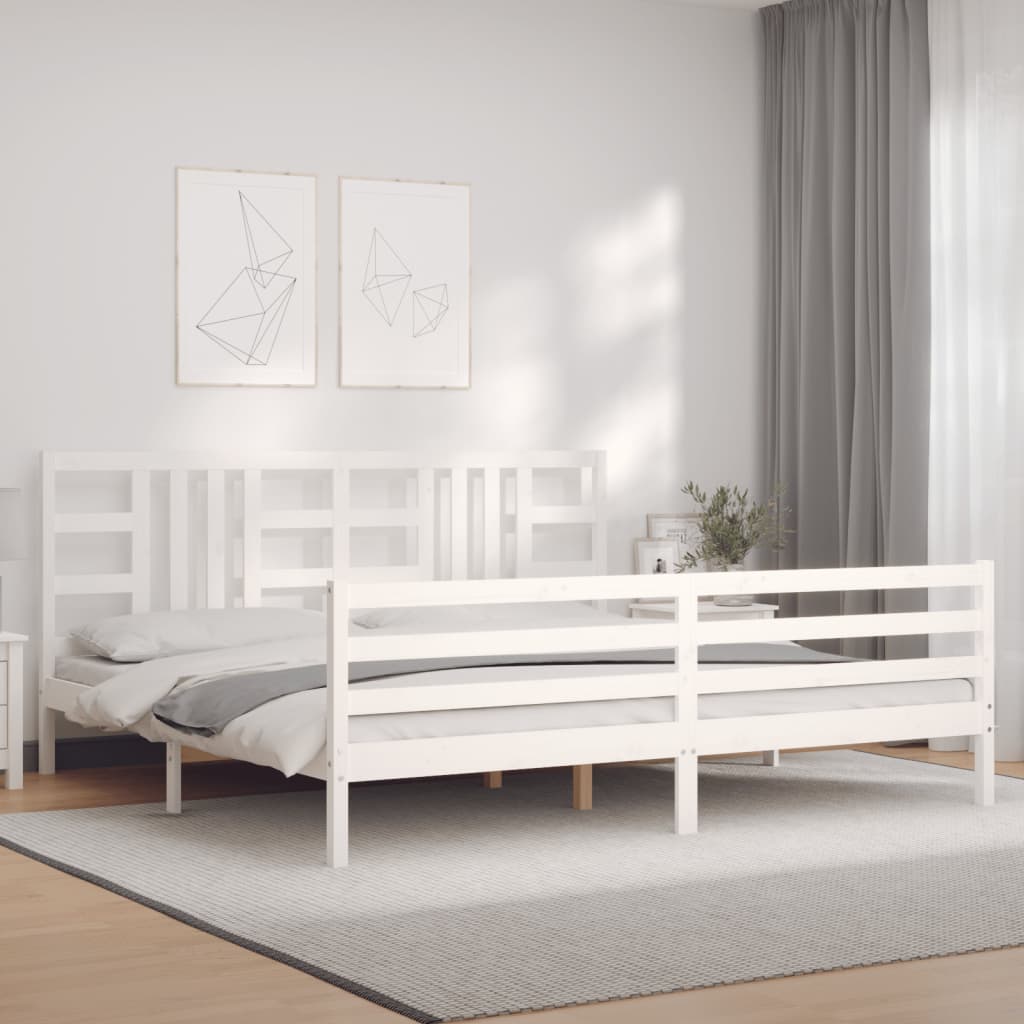 Cadre de lit sans matelas blanc 200x200 cm bois massif - XIOS