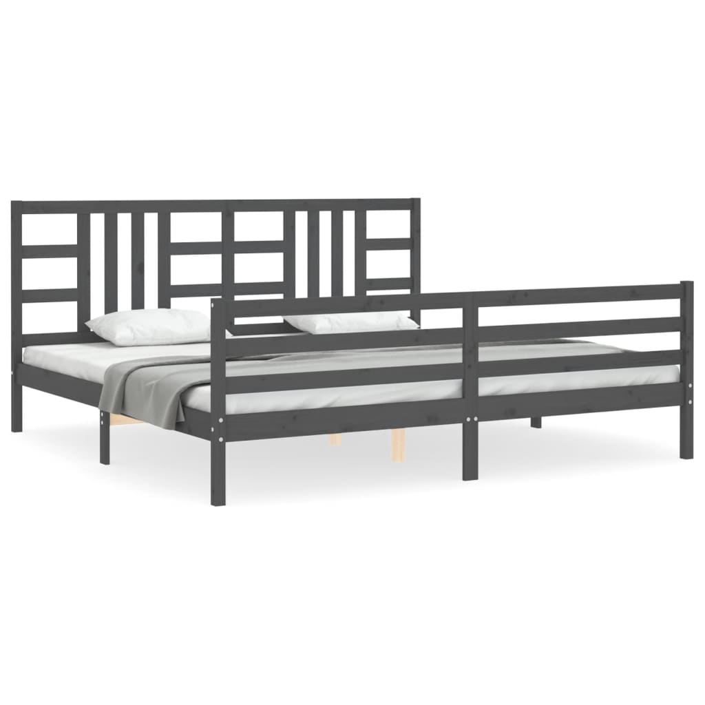 Cadre de lit sans matelas gris 200x200 cm bois massif - XIOS
