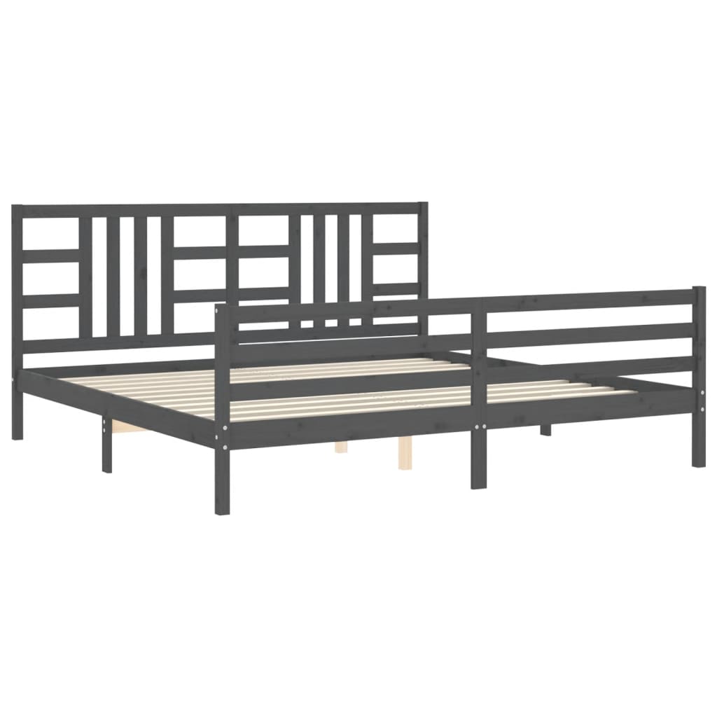 Cadre de lit sans matelas gris 200x200 cm bois massif - XIOS