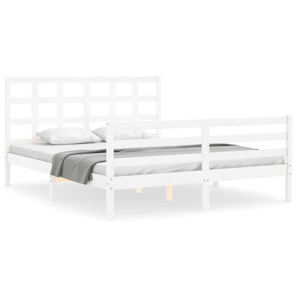 Cadre de lit sans matelas blanc bois de pin massif - XIOS