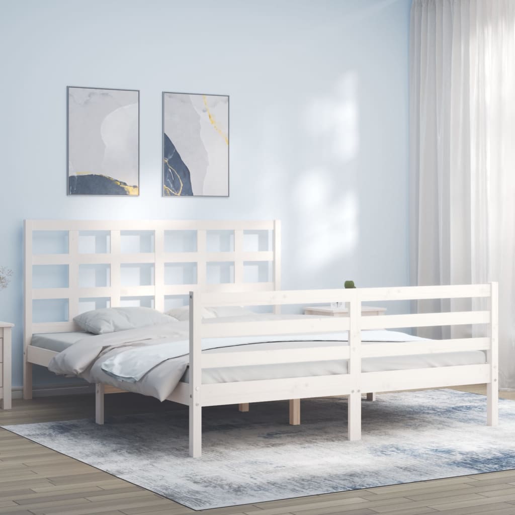 Cadre de lit sans matelas blanc bois de pin massif - XIOS