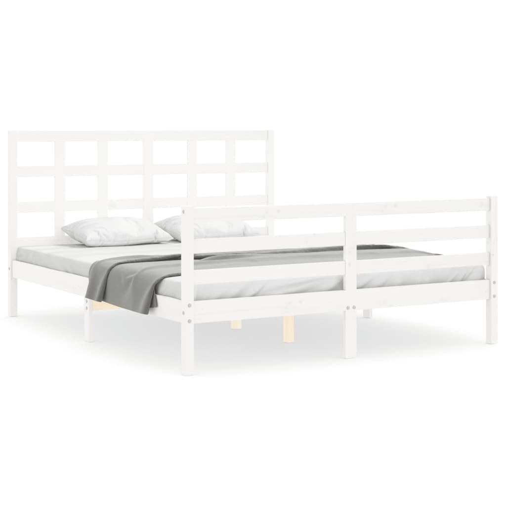 Cadre de lit sans matelas blanc 160x200 cm bois massif - XIOS