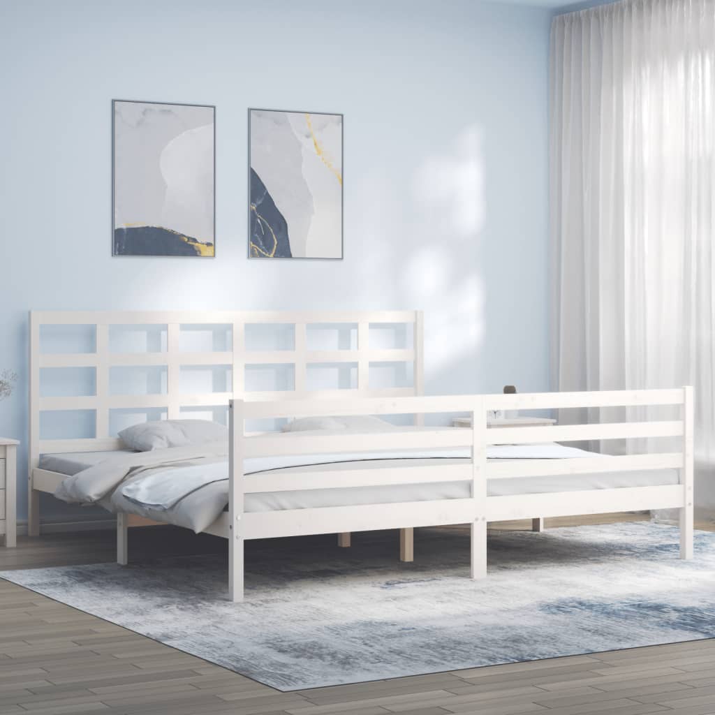 Cadre de lit sans matelas blanc 200x200 cm bois massif - XIOS