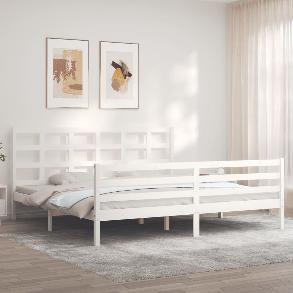 Cadre de lit sans matelas blanc 200x200 cm bois massif - XIOS