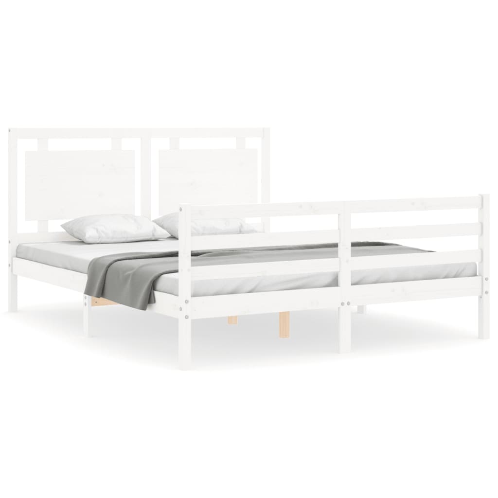 Cadre de lit sans matelas blanc 160x200 cm bois massif - XIOS