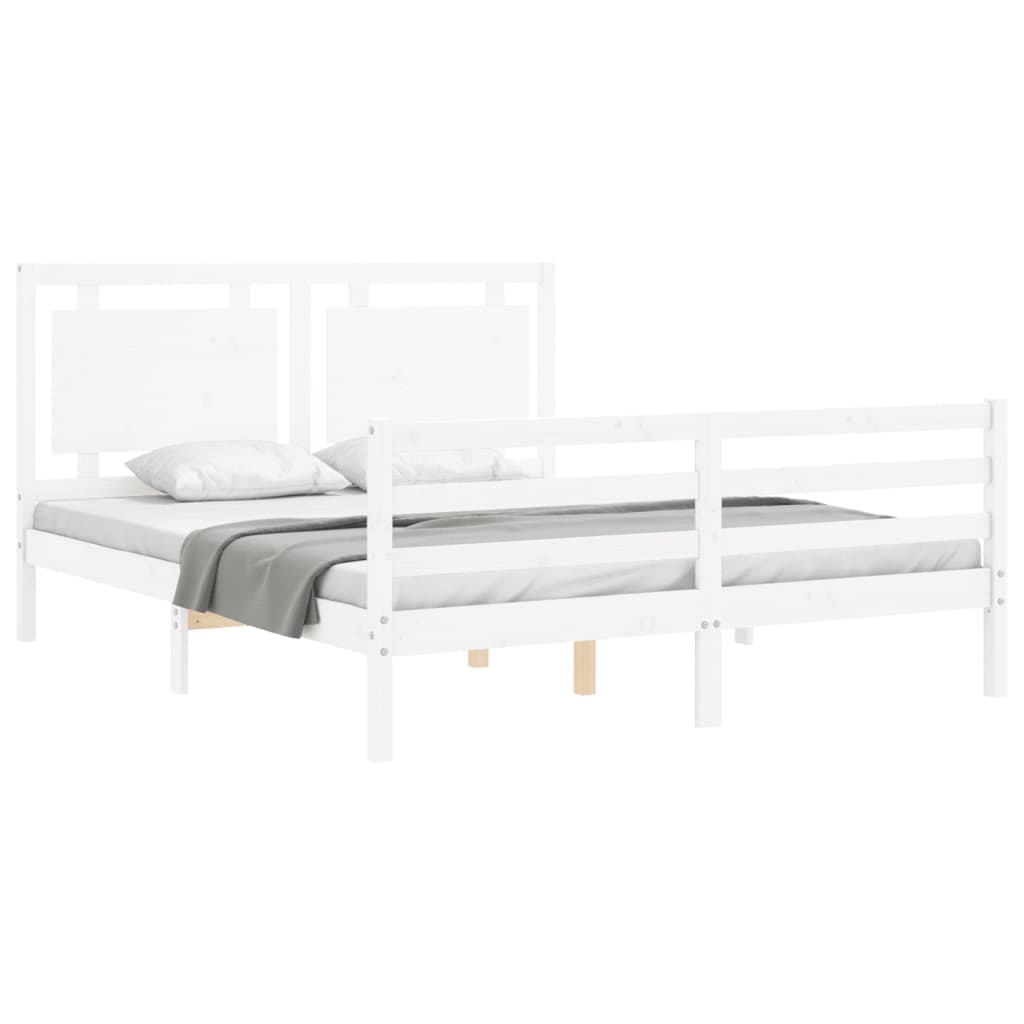 Cadre de lit sans matelas blanc 160x200 cm bois massif - XIOS