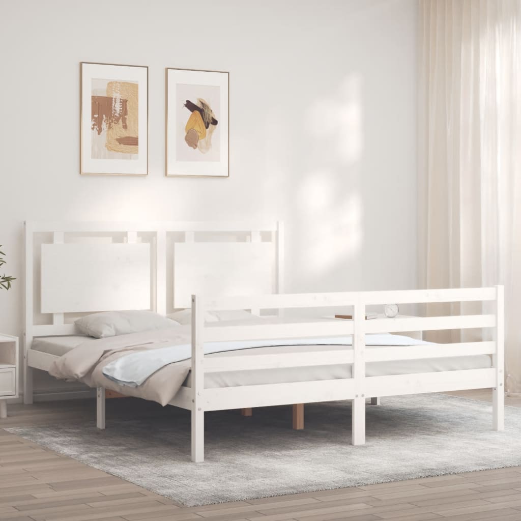 Cadre de lit sans matelas blanc 160x200 cm bois massif - XIOS