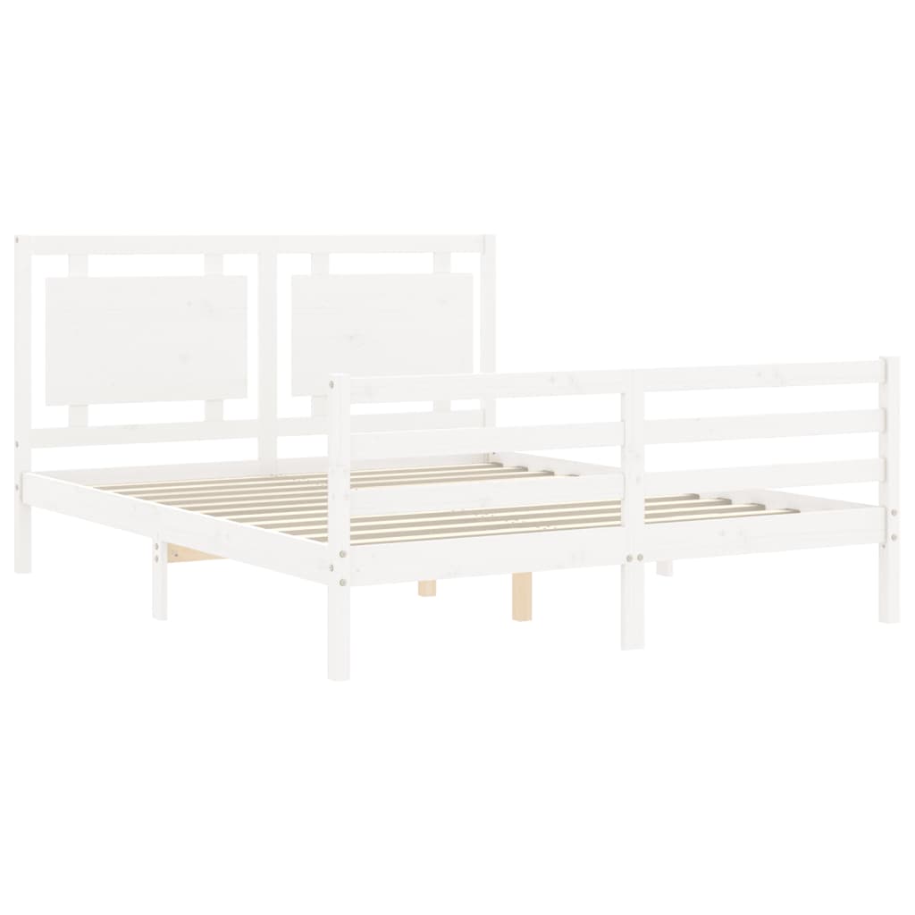 Cadre de lit sans matelas blanc 160x200 cm bois massif - XIOS