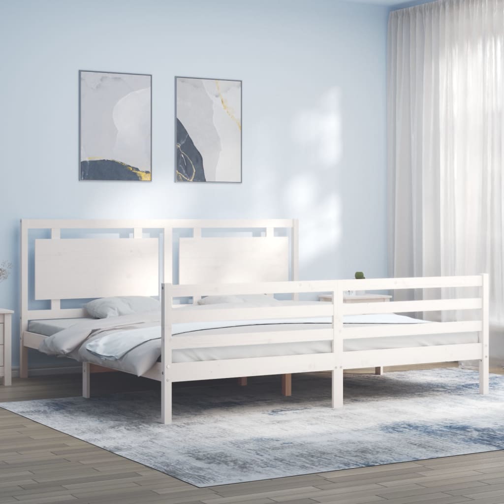 Cadre de lit sans matelas blanc 200x200 cm bois massif - XIOS
