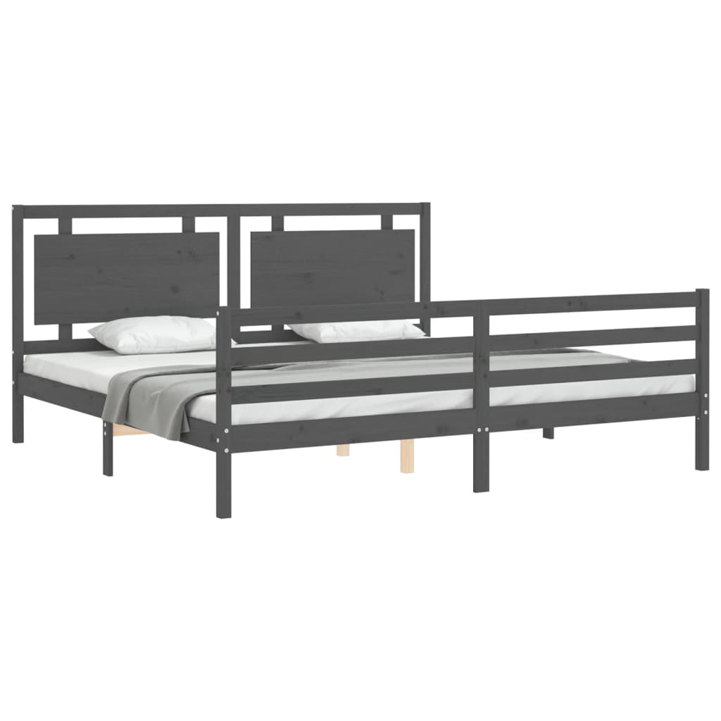 Cadre de lit sans matelas gris 200x200 cm bois massif - XIOS