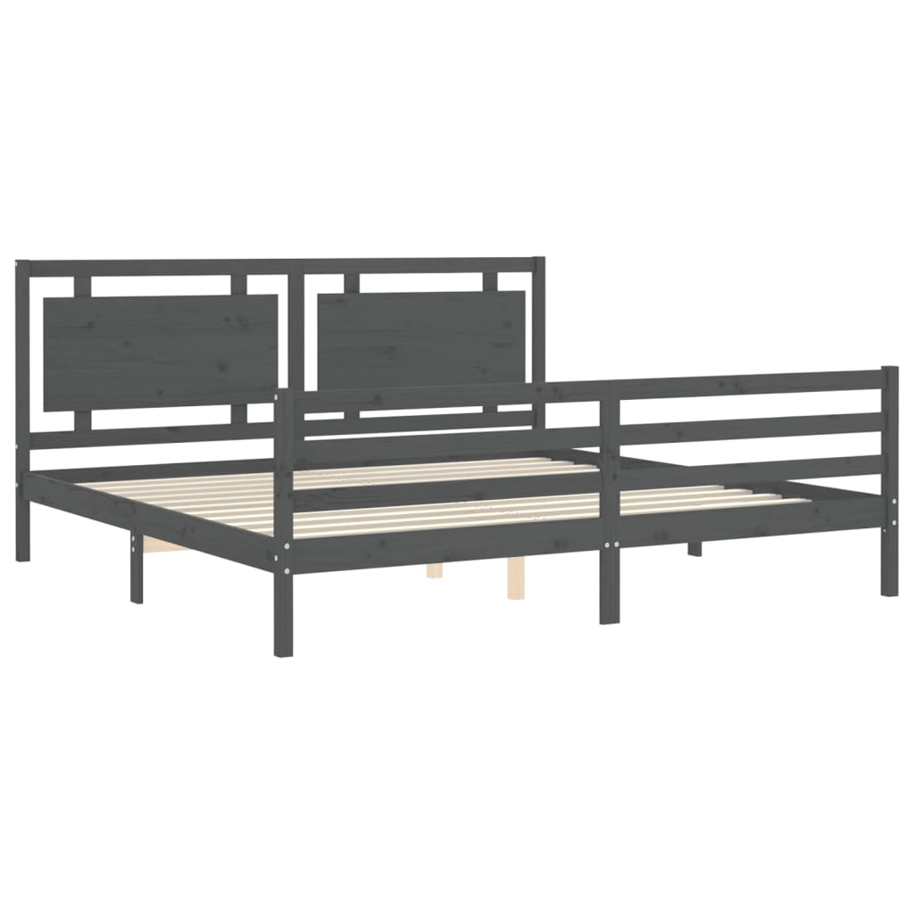 Cadre de lit sans matelas gris 200x200 cm bois massif - XIOS