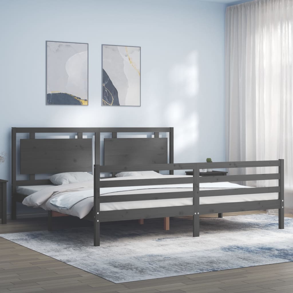 Cadre de lit sans matelas gris 200x200 cm bois massif - XIOS