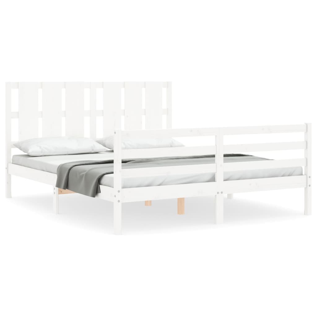 Cadre de lit sans matelas blanc 160x200 cm bois massif - XIOS
