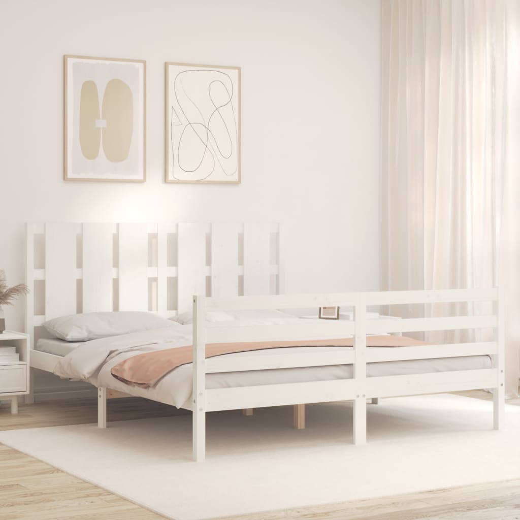 Cadre de lit sans matelas blanc 160x200 cm bois massif - XIOS