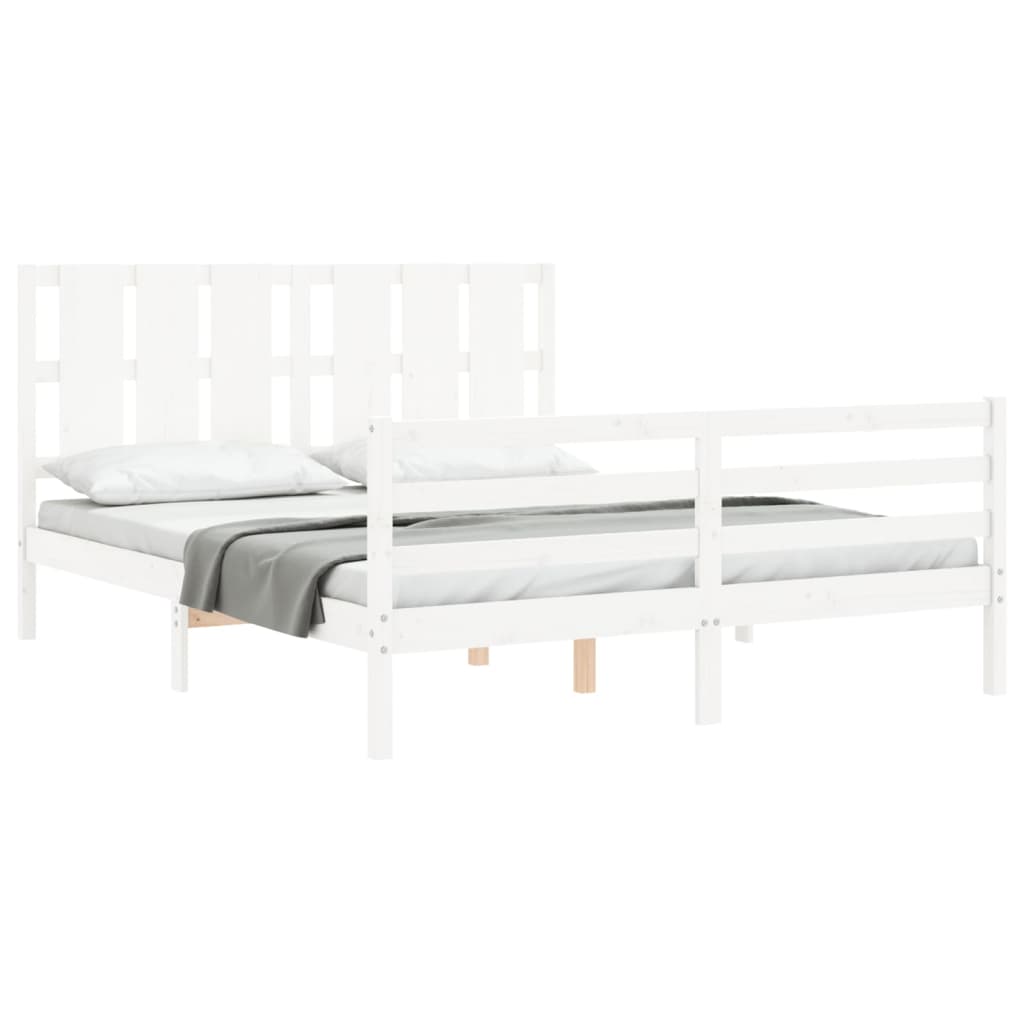 Cadre de lit sans matelas blanc 160x200 cm bois massif - XIOS