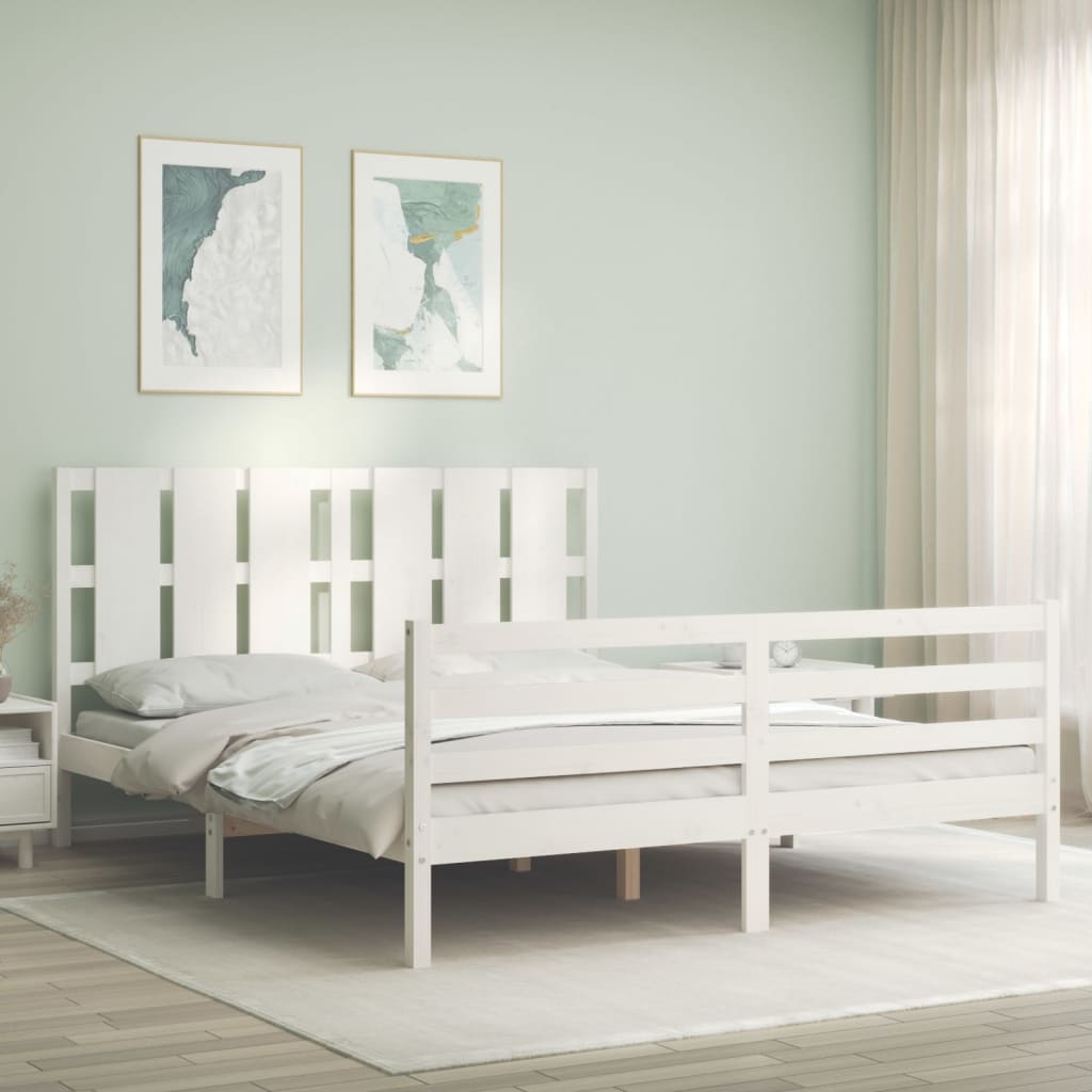 Cadre de lit sans matelas blanc 160x200 cm bois massif - XIOS