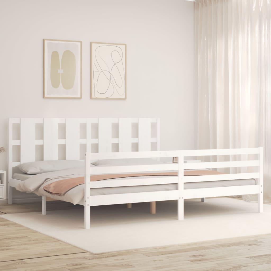 Cadre de lit sans matelas blanc 200x200 cm bois massif - XIOS