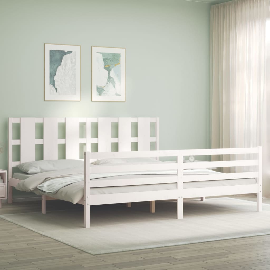 Cadre de lit sans matelas blanc 200x200 cm bois massif - XIOS