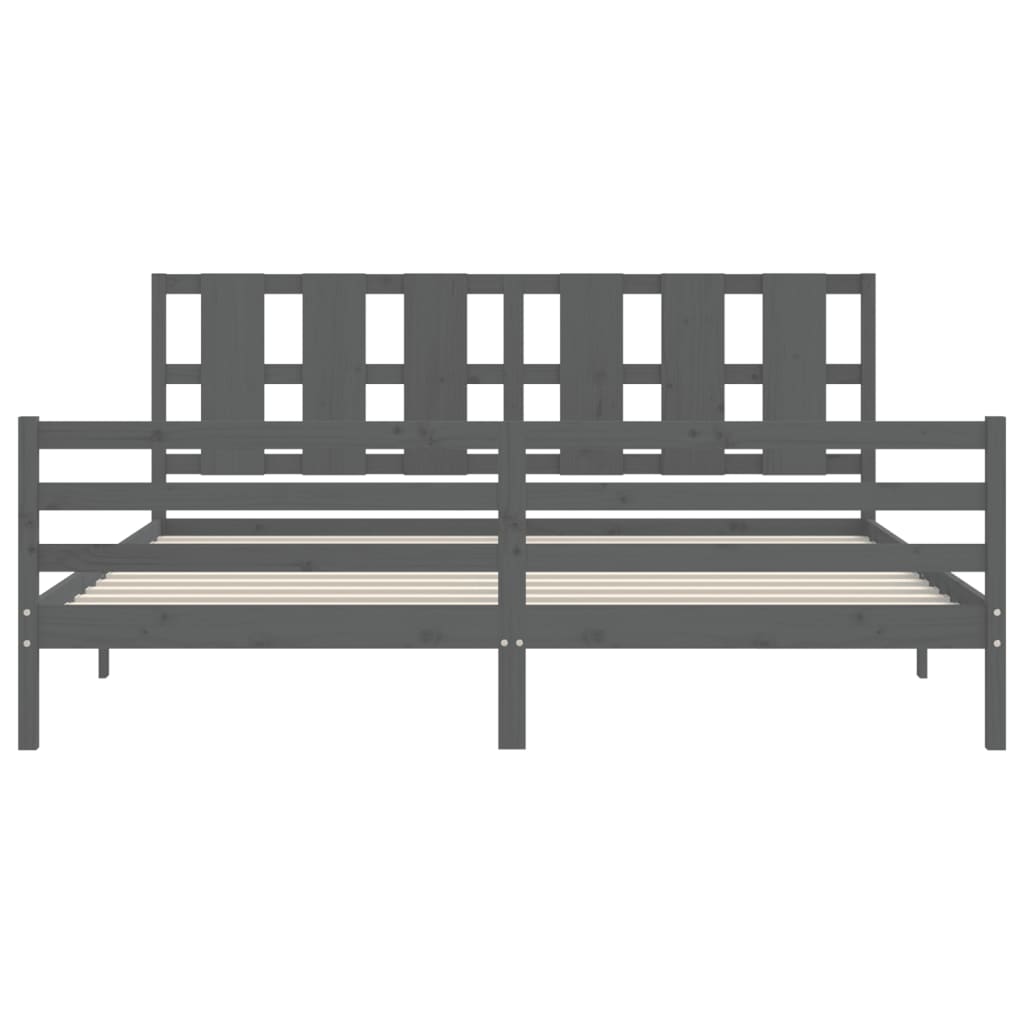 Cadre de lit sans matelas gris 200x200 cm bois massif - XIOS
