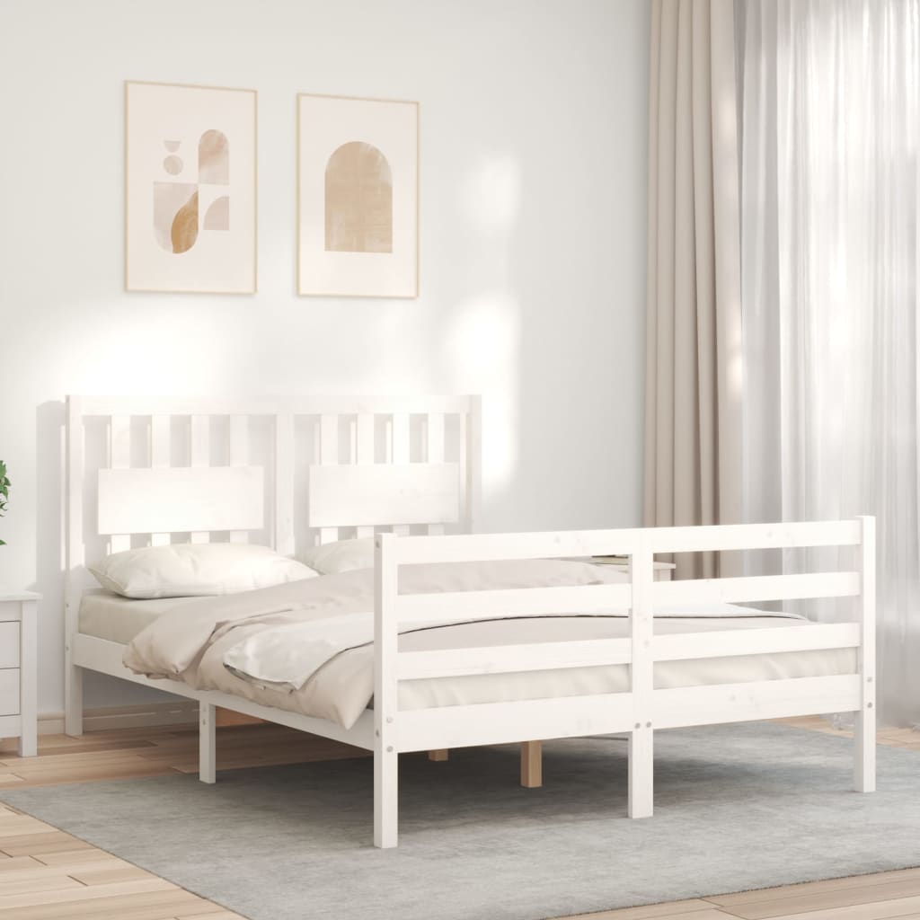 Cadre de lit sans matelas blanc 140x200 cm bois massif - XIOS