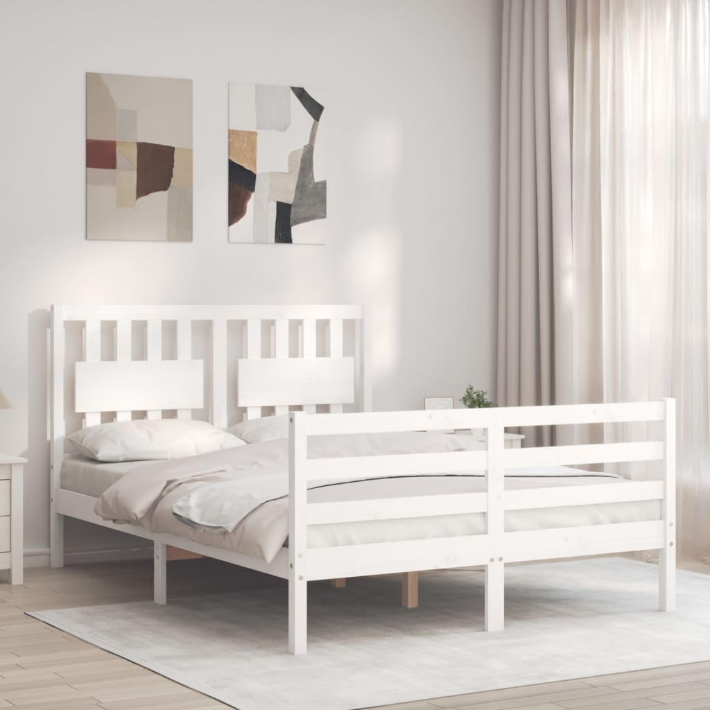 Cadre de lit sans matelas blanc 140x200 cm bois massif - XIOS