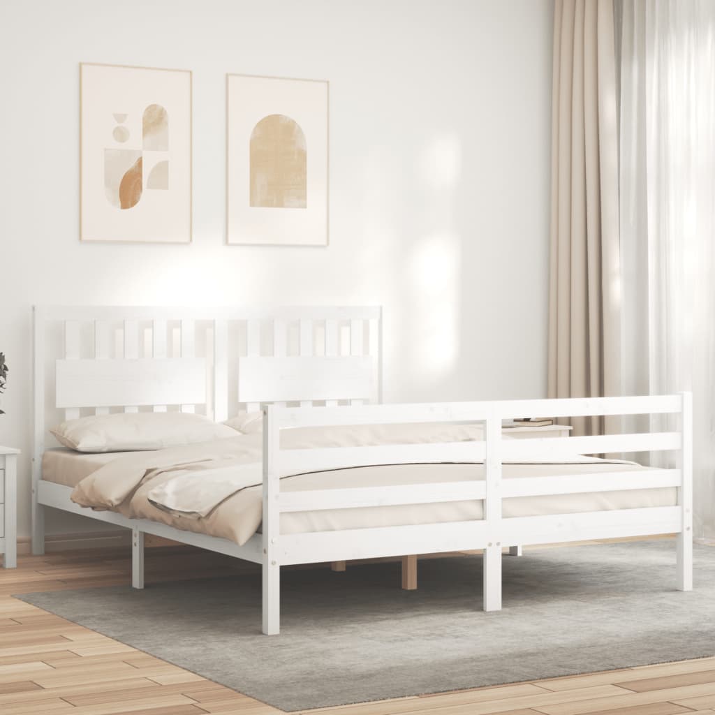 Cadre de lit sans matelas blanc 160x200 cm bois massif - XIOS