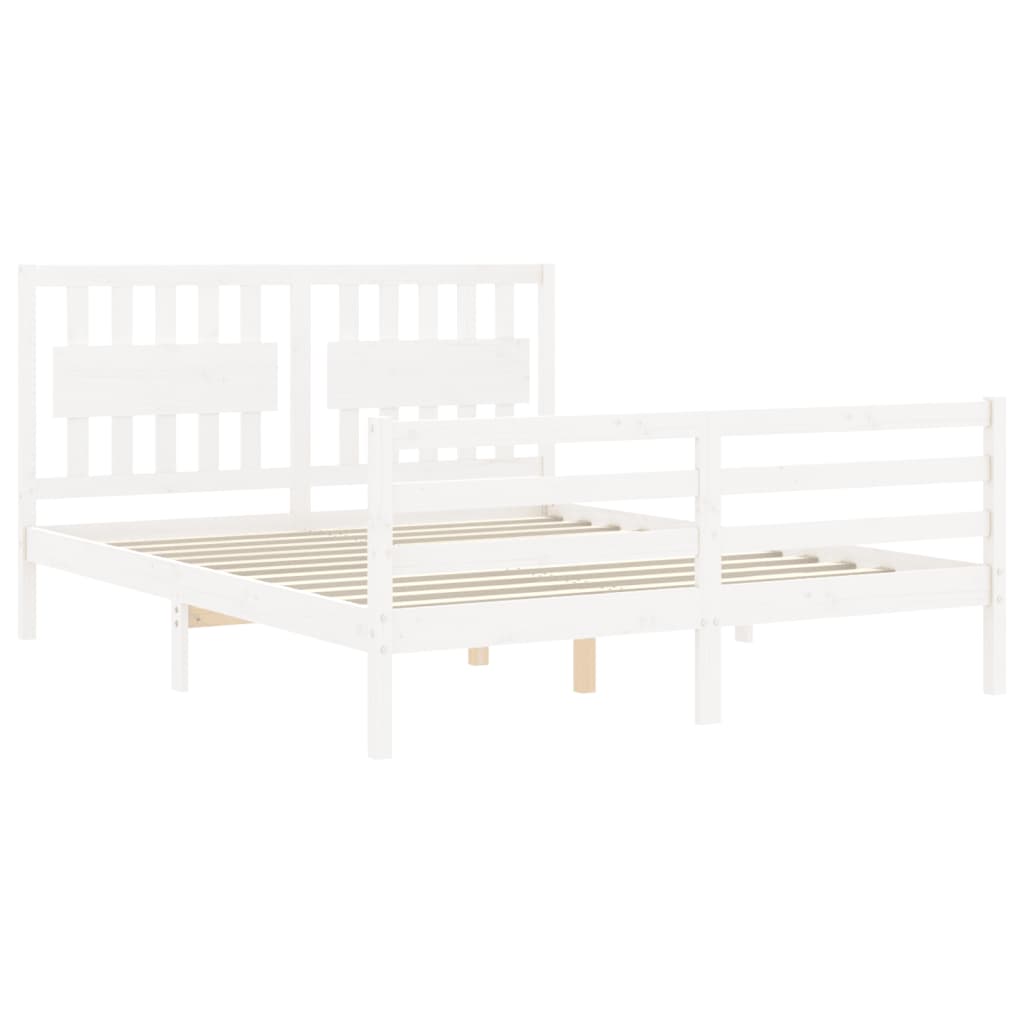 Cadre de lit sans matelas blanc 160x200 cm bois massif - XIOS