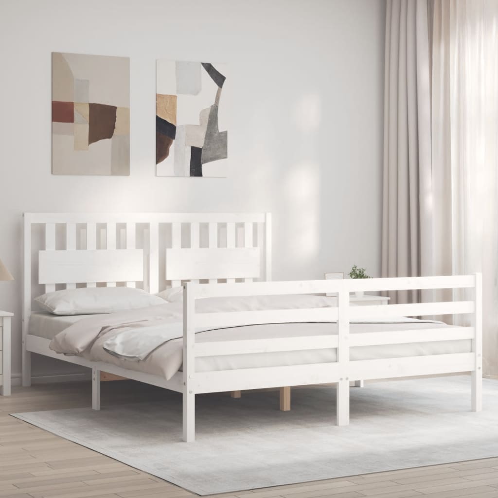 Cadre de lit sans matelas blanc 160x200 cm bois massif - XIOS