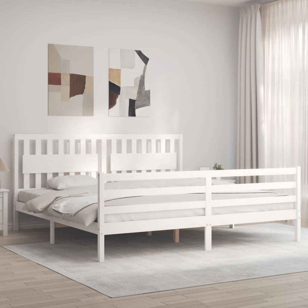 Cadre de lit sans matelas blanc 200x200 cm bois massif - XIOS