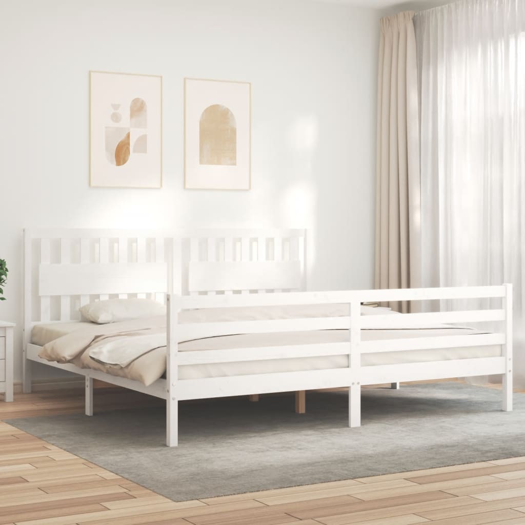 Cadre de lit sans matelas blanc 200x200 cm bois massif - XIOS