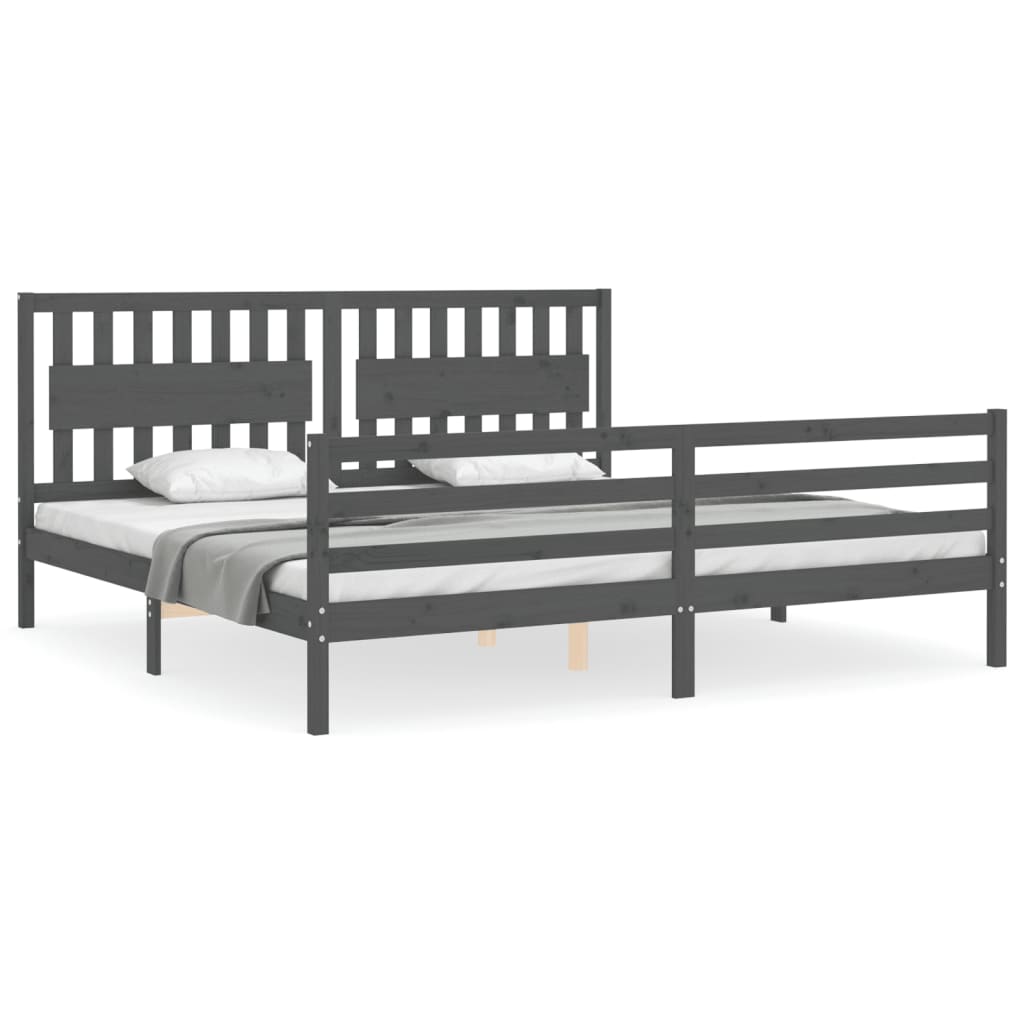 Cadre de lit sans matelas gris 200x200 cm bois massif - XIOS