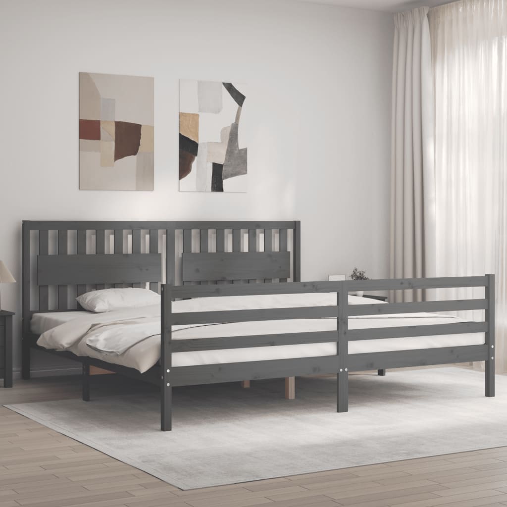Cadre de lit sans matelas gris 200x200 cm bois massif - XIOS