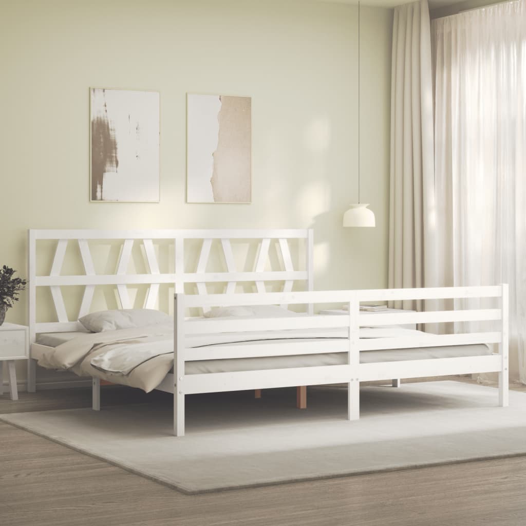 Cadre de lit sans matelas blanc 200x200 cm bois massif - XIOS