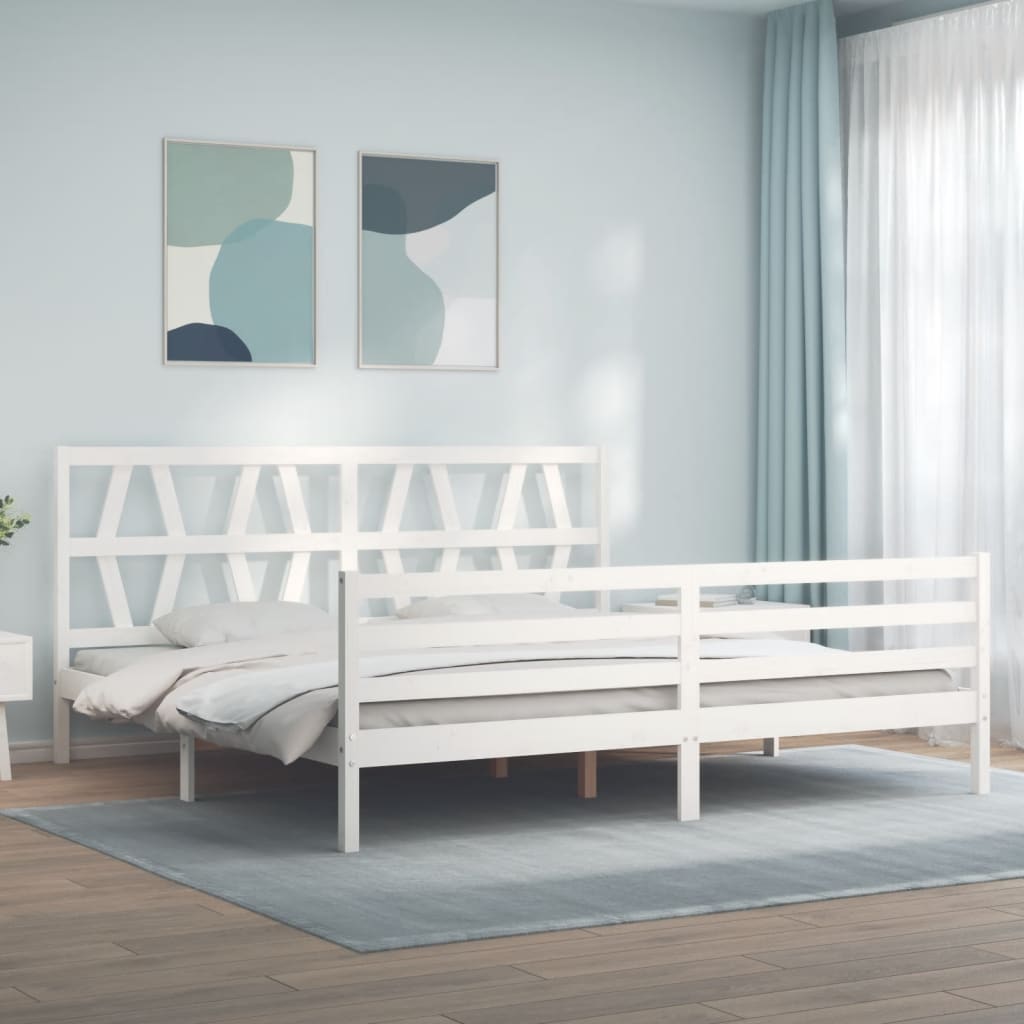 Cadre de lit sans matelas blanc 200x200 cm bois massif - XIOS