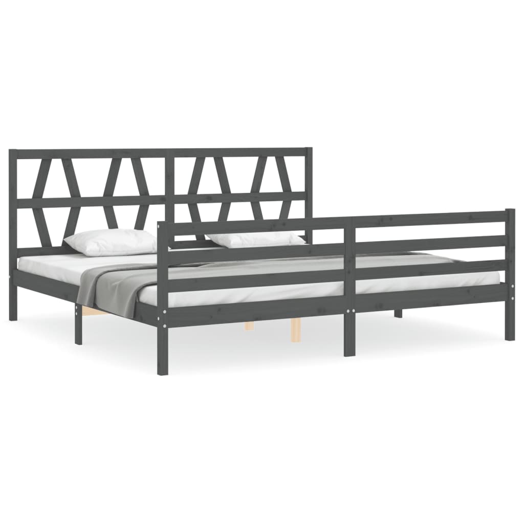 Cadre de lit sans matelas gris 200x200 cm bois massif - XIOS