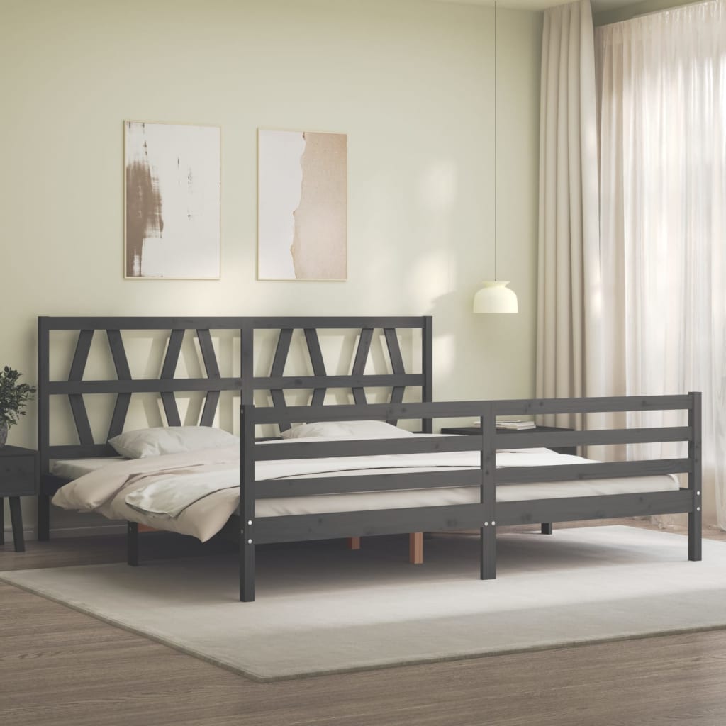 Cadre de lit sans matelas gris 200x200 cm bois massif - XIOS