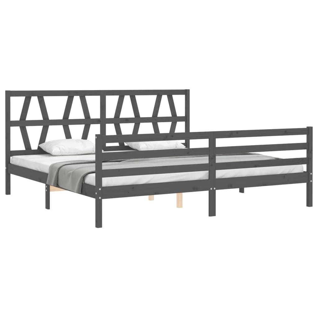 Cadre de lit sans matelas gris 200x200 cm bois massif - XIOS