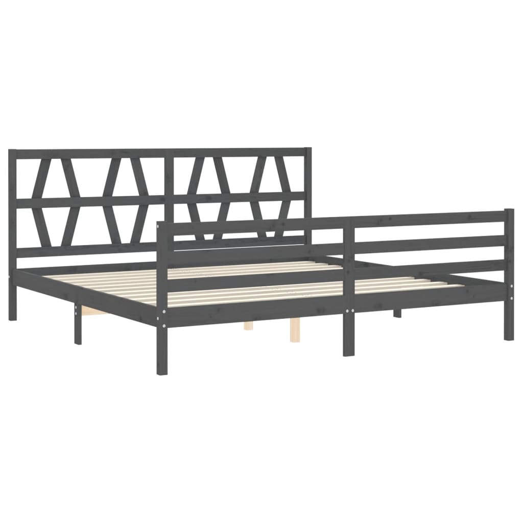 Cadre de lit sans matelas gris 200x200 cm bois massif - XIOS