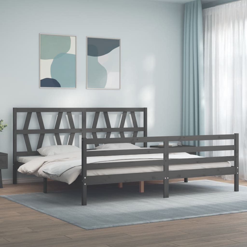 Cadre de lit sans matelas gris 200x200 cm bois massif - XIOS