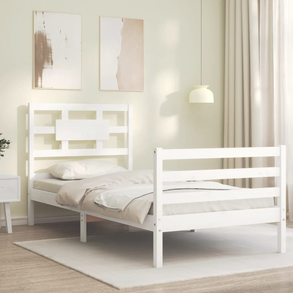 Cadre de lit sans matelas blanc 90x200 cm bois massif - XIOS