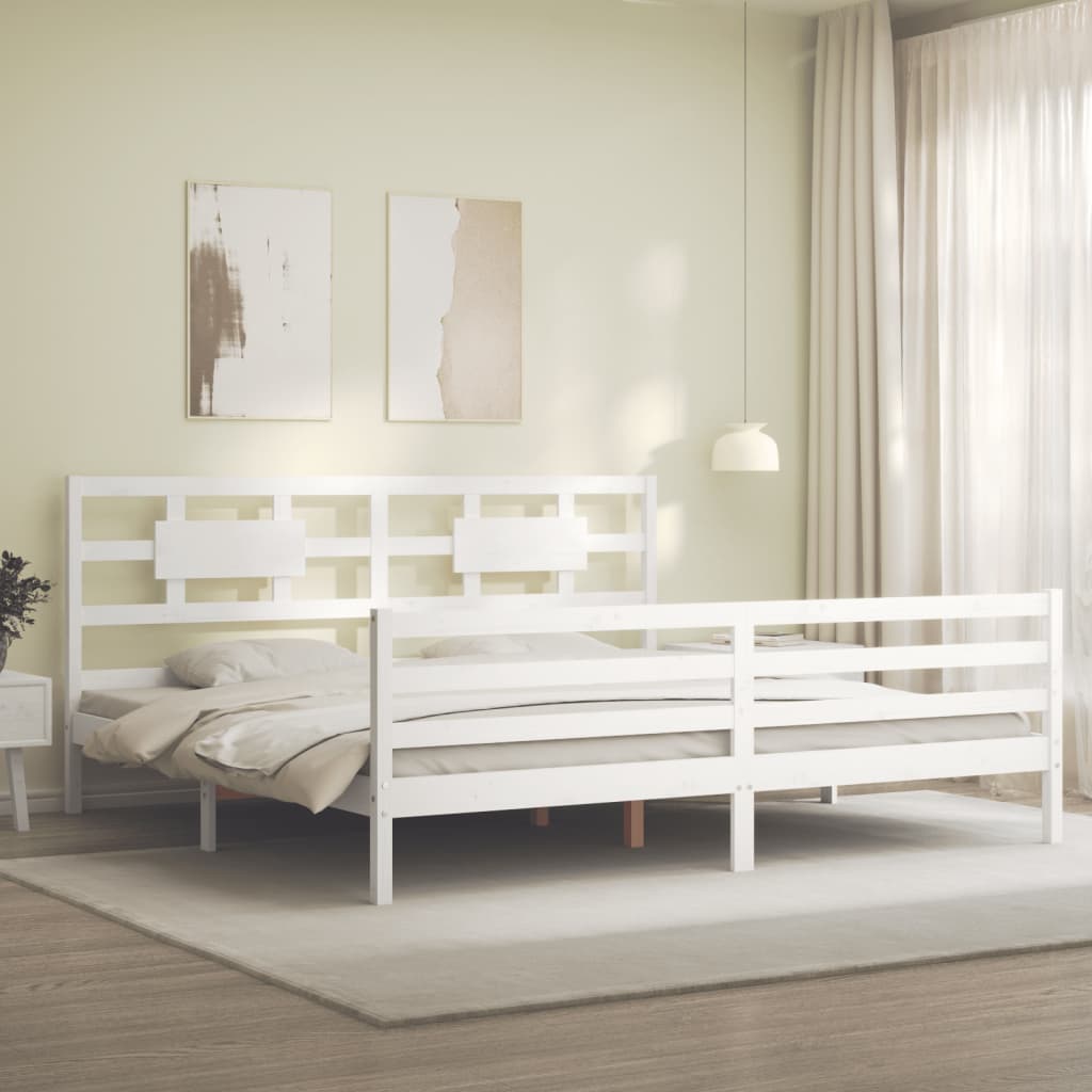 Cadre de lit sans matelas blanc 200x200 cm bois massif - XIOS